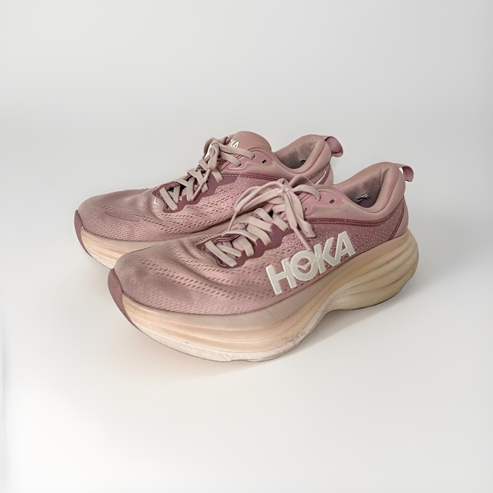 Women's Hoka Bondi 8 Pale Mauve/Rose Peach Whip 8B Running Shoe